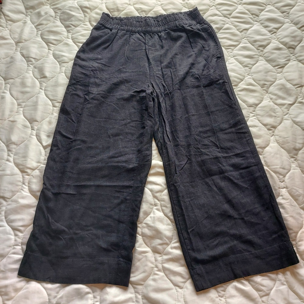 Black Tape Women Black Rayon Linen Blend Wide Leg Cropped Pants Size M Medium